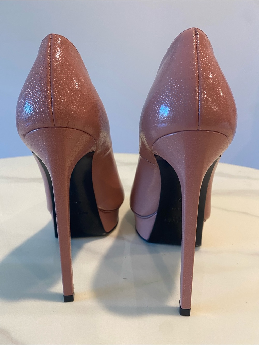 Saint Laurent Dusty Pink Leather Platform Pumps - Picture 5 of 9